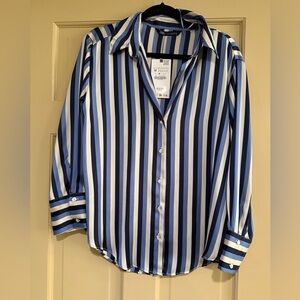 Zara Blue and White Striped Blouse